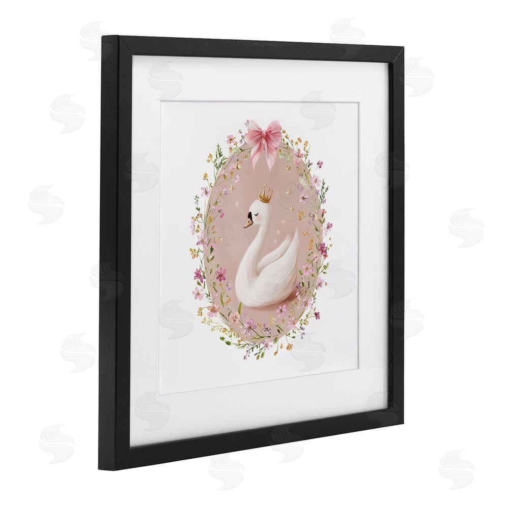 Christine Simpson Art Queen Swan with Florals Black Framed Print Under Glass Wall Art