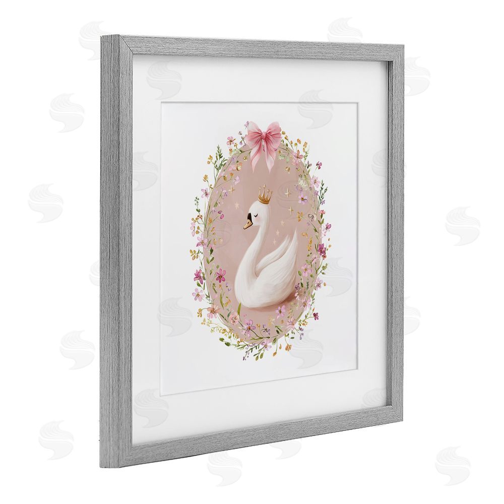 Christine Simpson Art Queen Swan with Florals Gray Framed Print Under Glass Wall Art