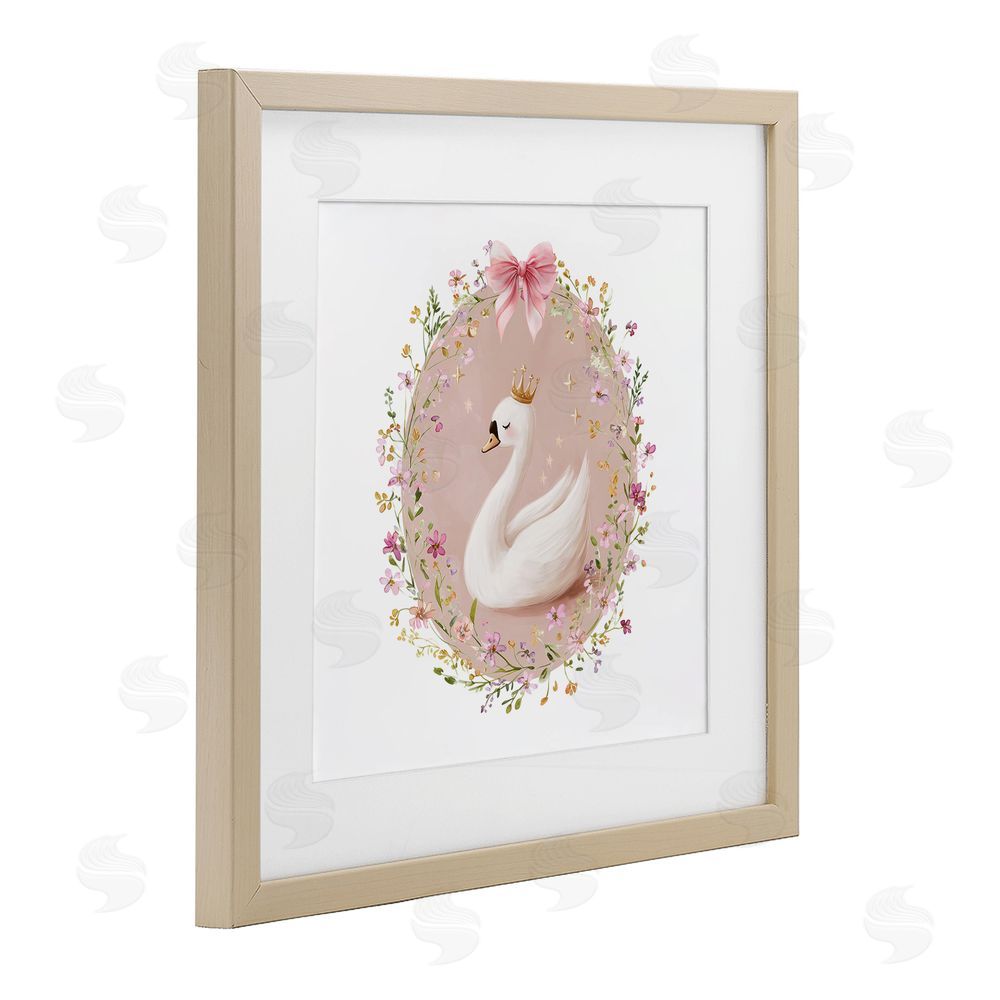 Christine Simpson Art Queen Swan with Florals Brown Framed Print Under Glass Wall Art