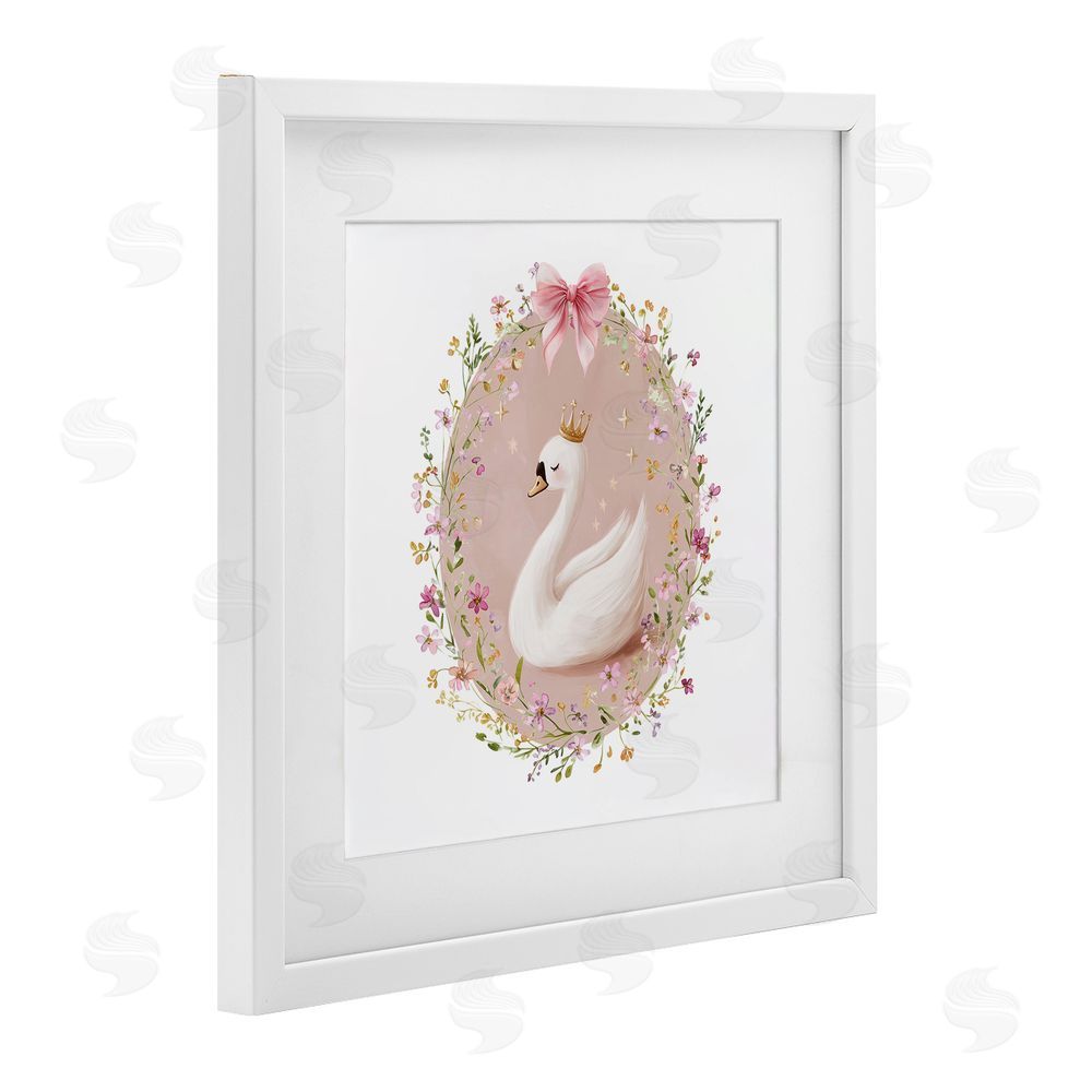 Christine Simpson Art Queen Swan with Florals White Framed Print Under Glass Wall Art