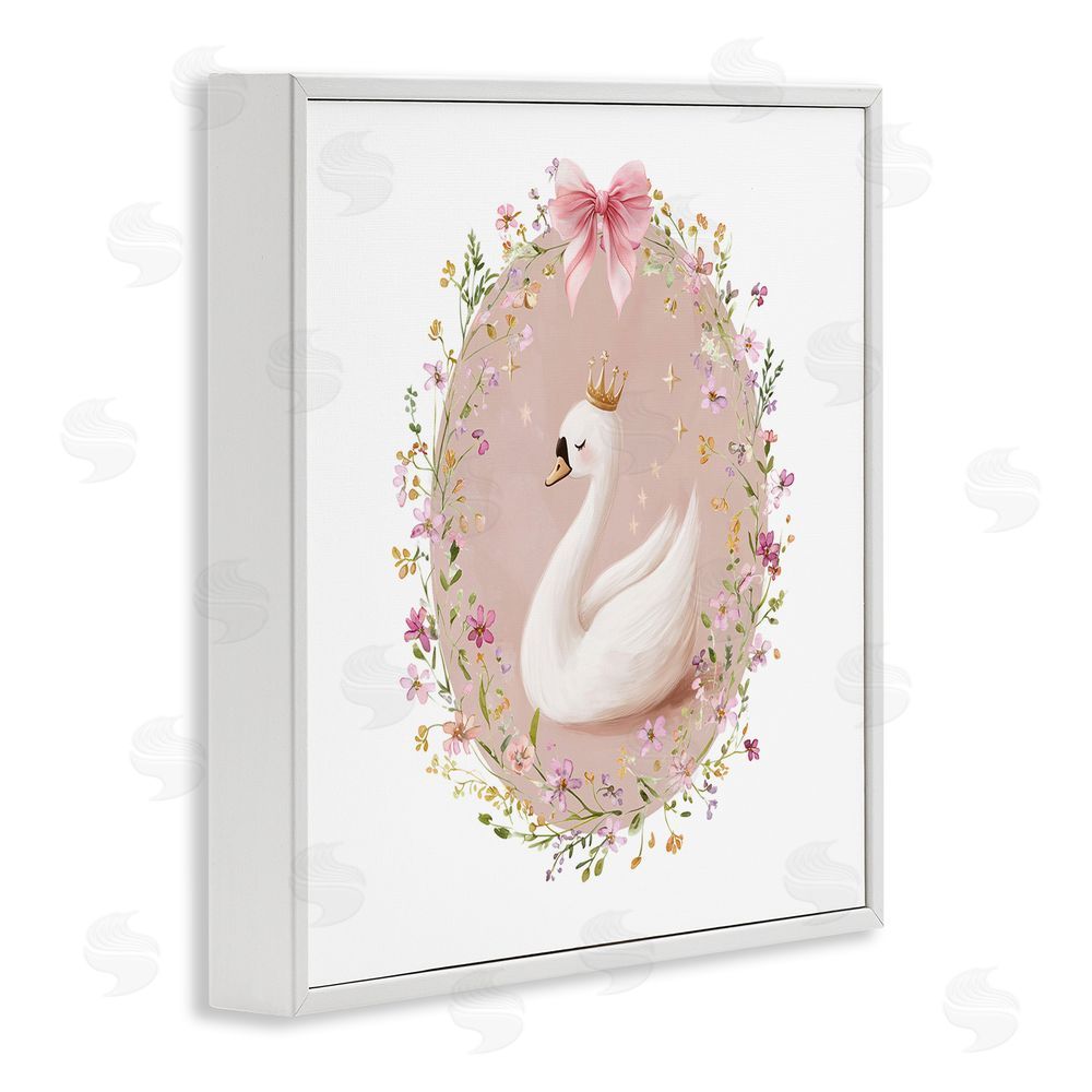 Christine Simpson Art Queen Swan with Florals White Framed Giclee Wall Art Print
