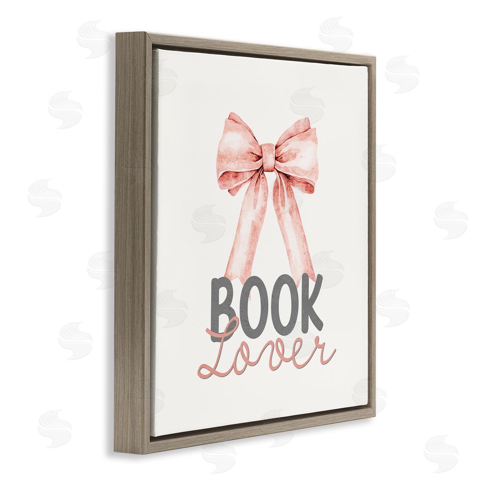 Kim Allen Book Lover Pink Bow Brown Floating Frame Canvas Wall Art Print