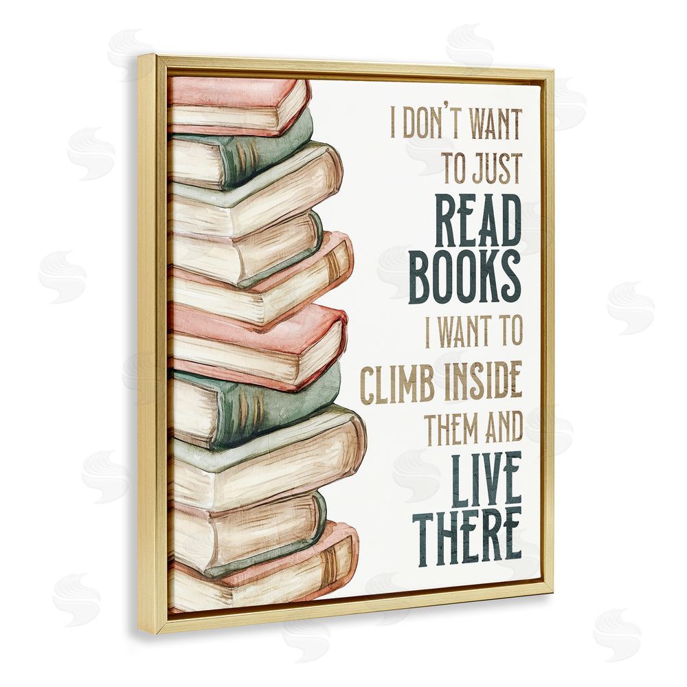 Kim Allen Climb Inside Books & Live There Gold Floating Frame Canvas Wall Art Print