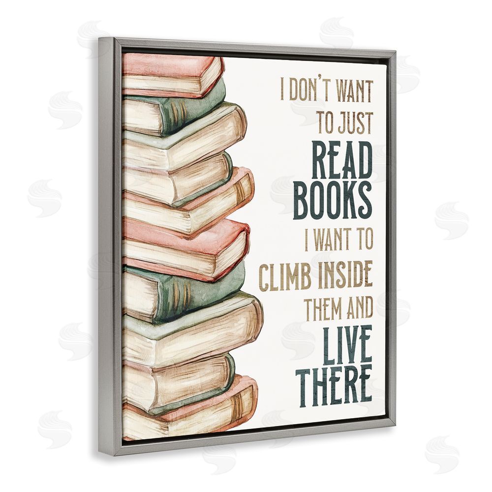 Kim Allen Climb Inside Books & Live There Gray Floating Frame Canvas Wall Art Print