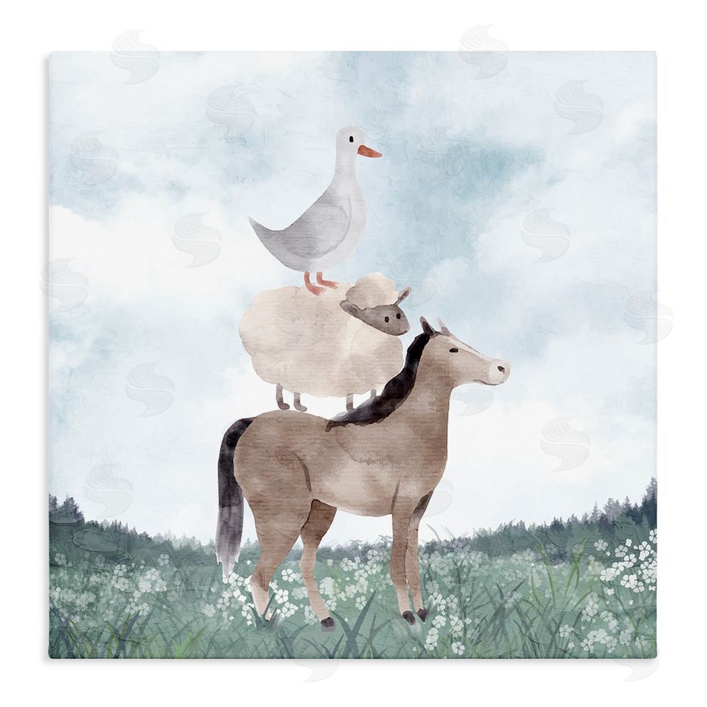 Kim Allen Muted Blue Sky Farm Stretched Canvas Wall Art Print