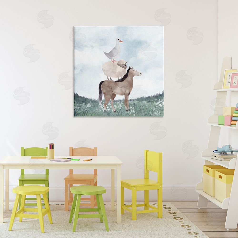 Kim Allen Muted Blue Sky Farm Stretched Canvas Wall Art in Room