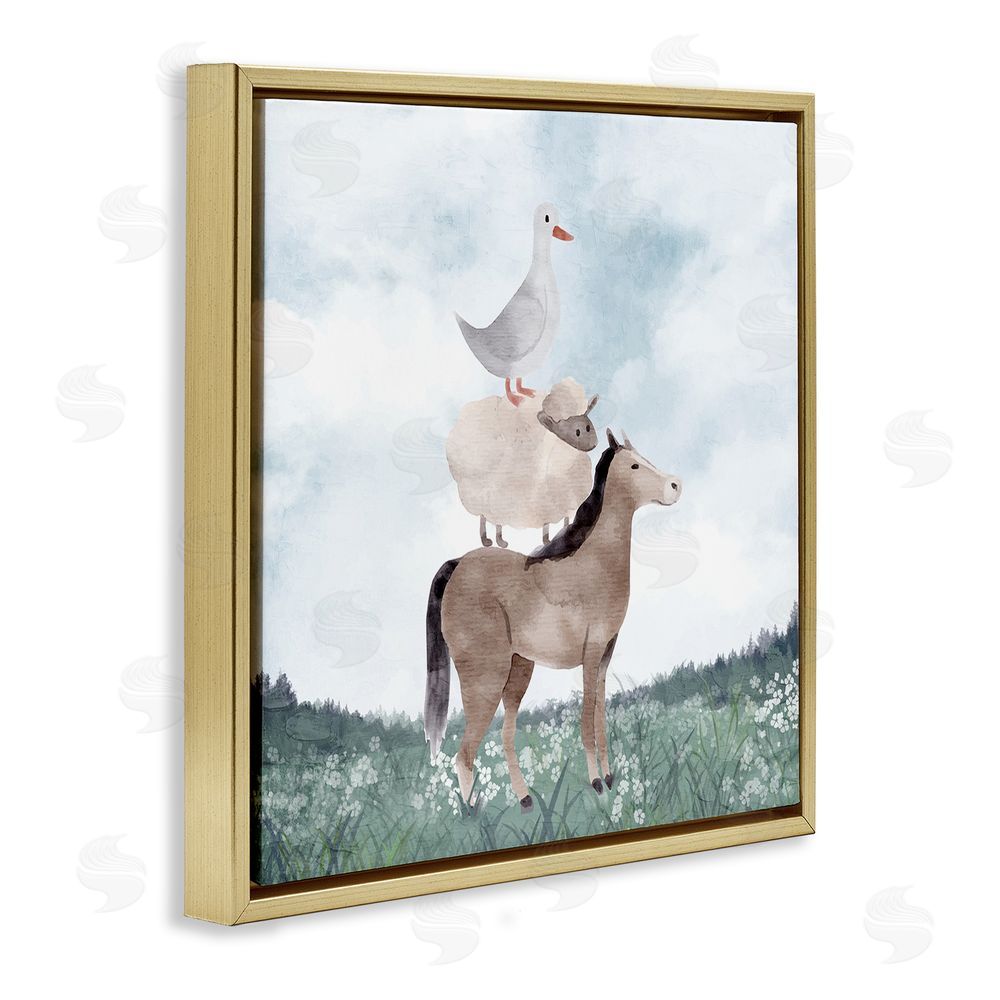 Kim Allen Muted Blue Sky Farm Gold Floating Frame Canvas Wall Art Print