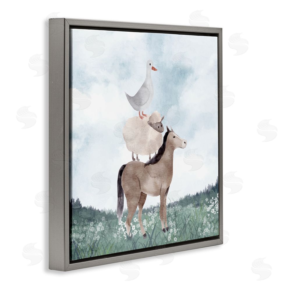 Kim Allen Muted Blue Sky Farm Gray Floating Frame Canvas Wall Art Print