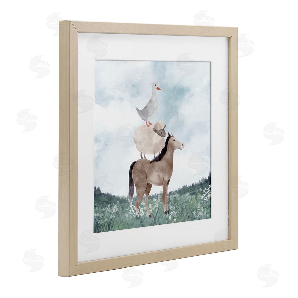 Kim Allen Muted Blue Sky Farm Brown Framed Print Under Glass Wall Art