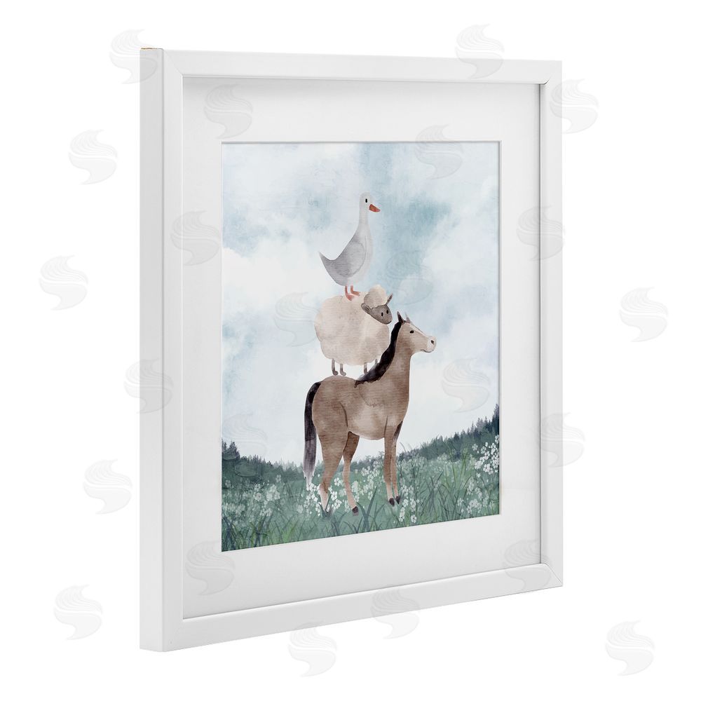 Kim Allen Muted Blue Sky Farm White Framed Print Under Glass Wall Art