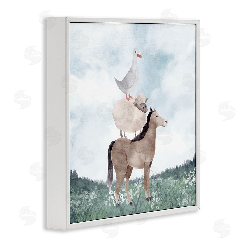 Kim Allen Muted Blue Sky Farm White Framed Giclee Wall Art Print