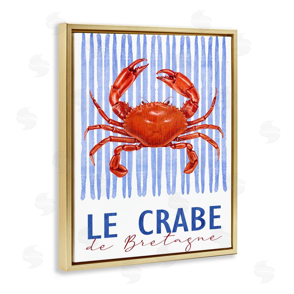 Kim Allen Le Crabe Nautical Stripes Gold Floating Frame Canvas Wall Art Print