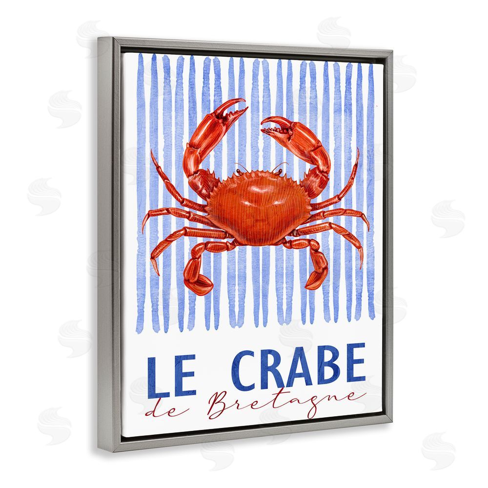 Kim Allen Le Crabe Nautical Stripes Gray Floating Frame Canvas Wall Art Print