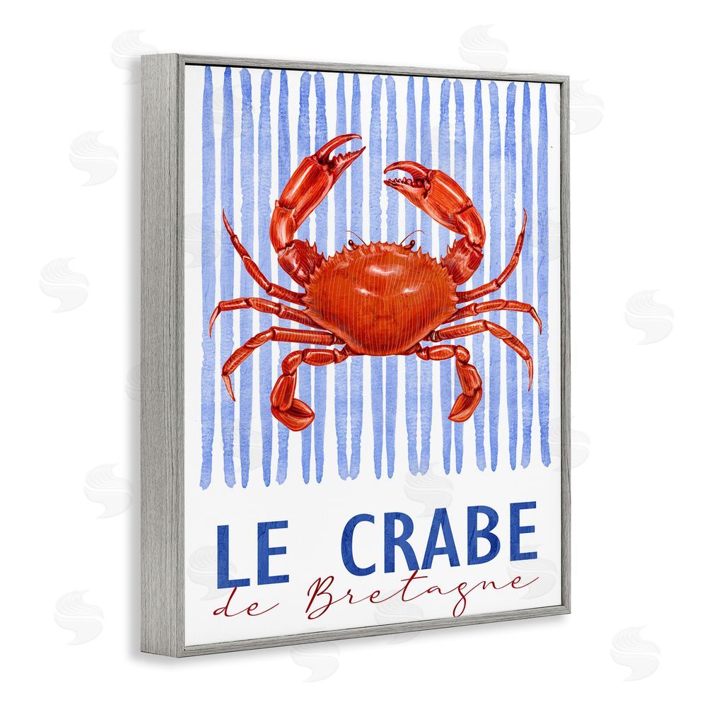 Kim Allen Le Crabe Nautical Stripes Gray Framed Giclee Wall Art Print