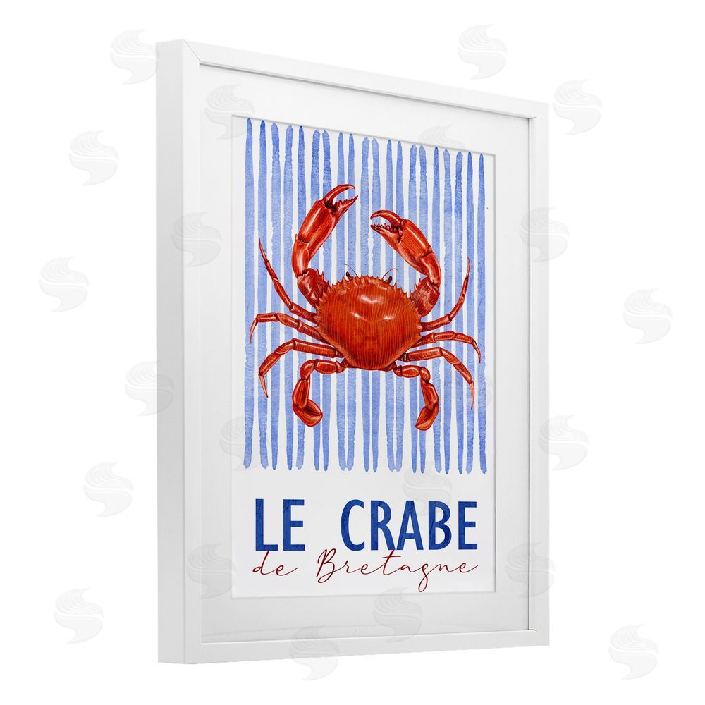Kim Allen Le Crabe Nautical Stripes White Framed Print Under Glass Wall Art