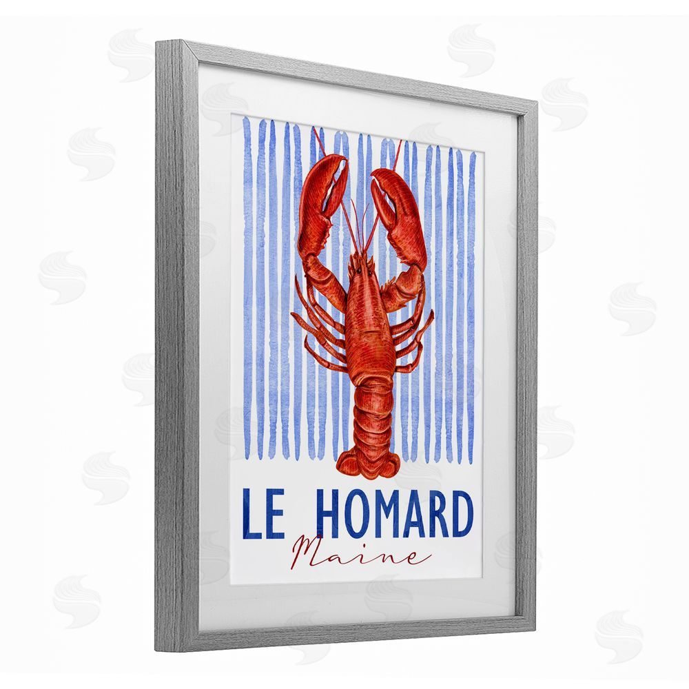 Kim Allen Le Homard Nautical Stripes Gray Framed Print Under Glass Wall Art