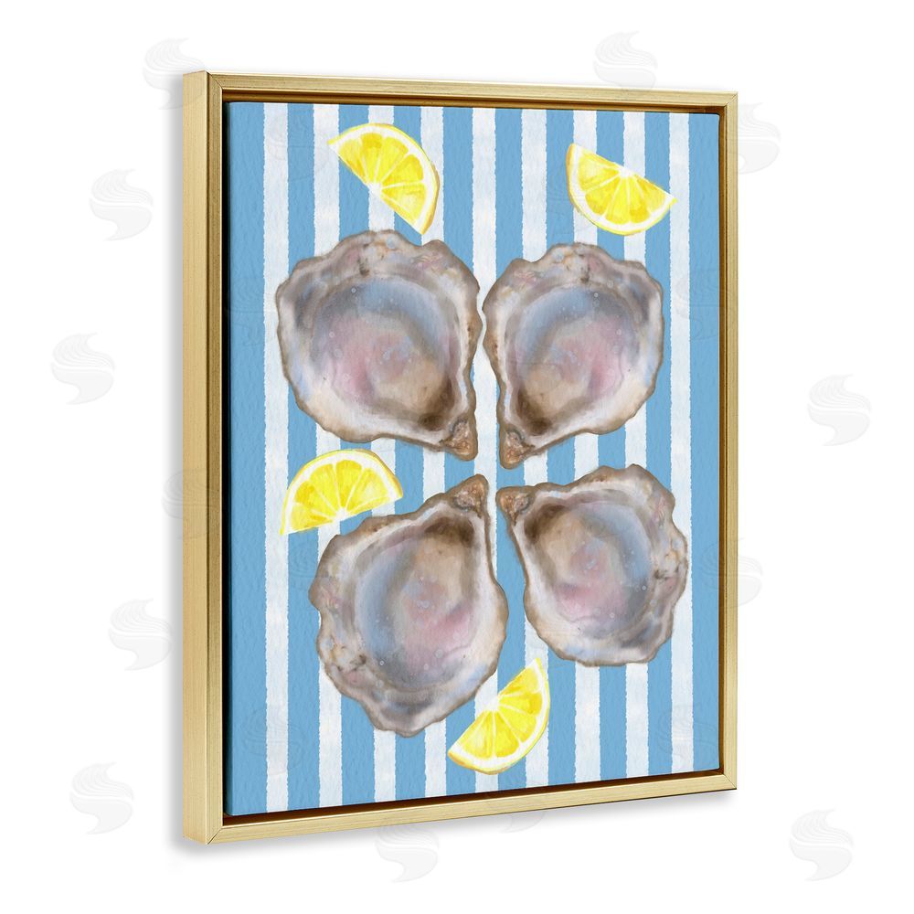 Matthew Piotrowicz Blue Stripe Oysters Gold Floating Frame Canvas Wall Art Print