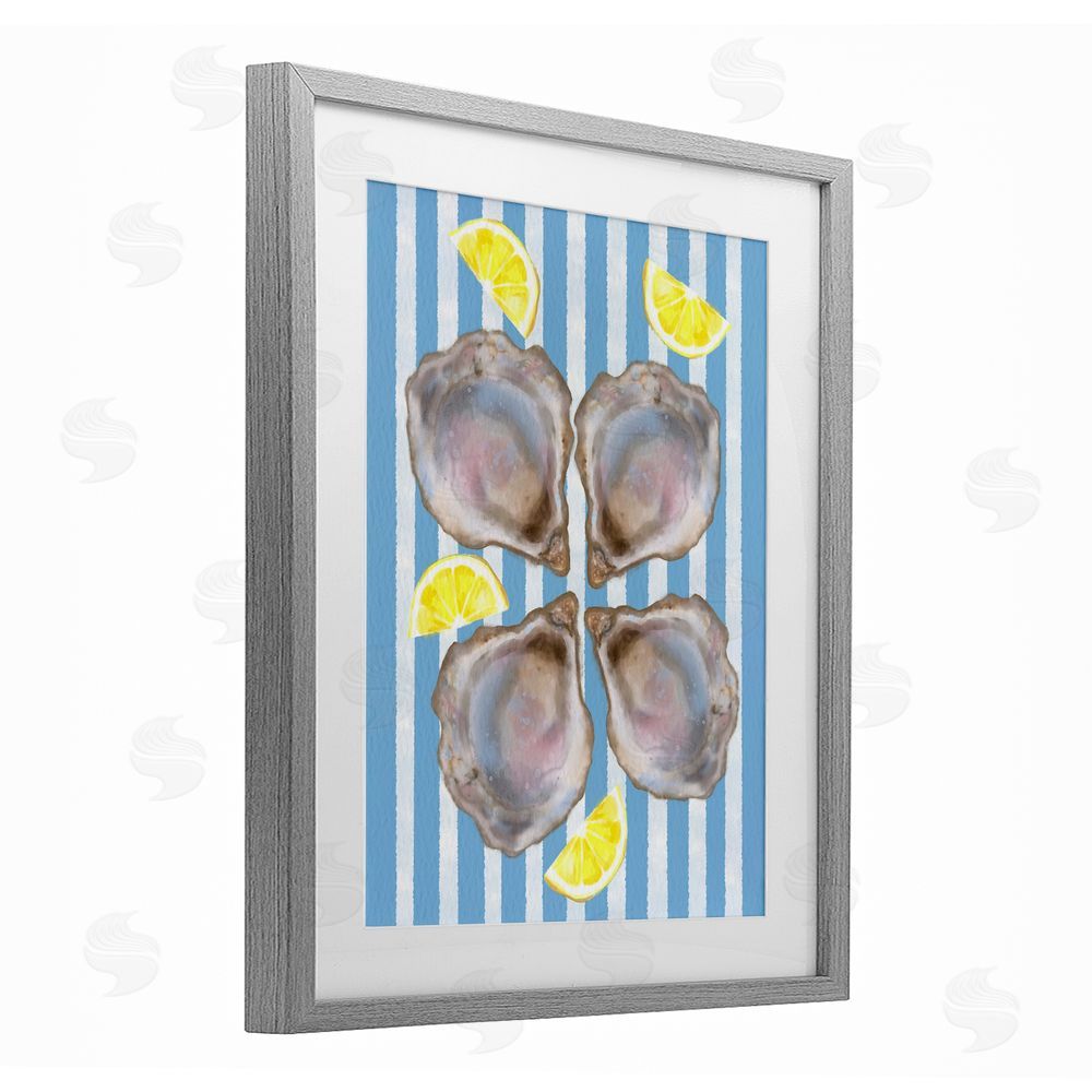 Matthew Piotrowicz Blue Stripe Oysters Gray Framed Print Under Glass Wall Art