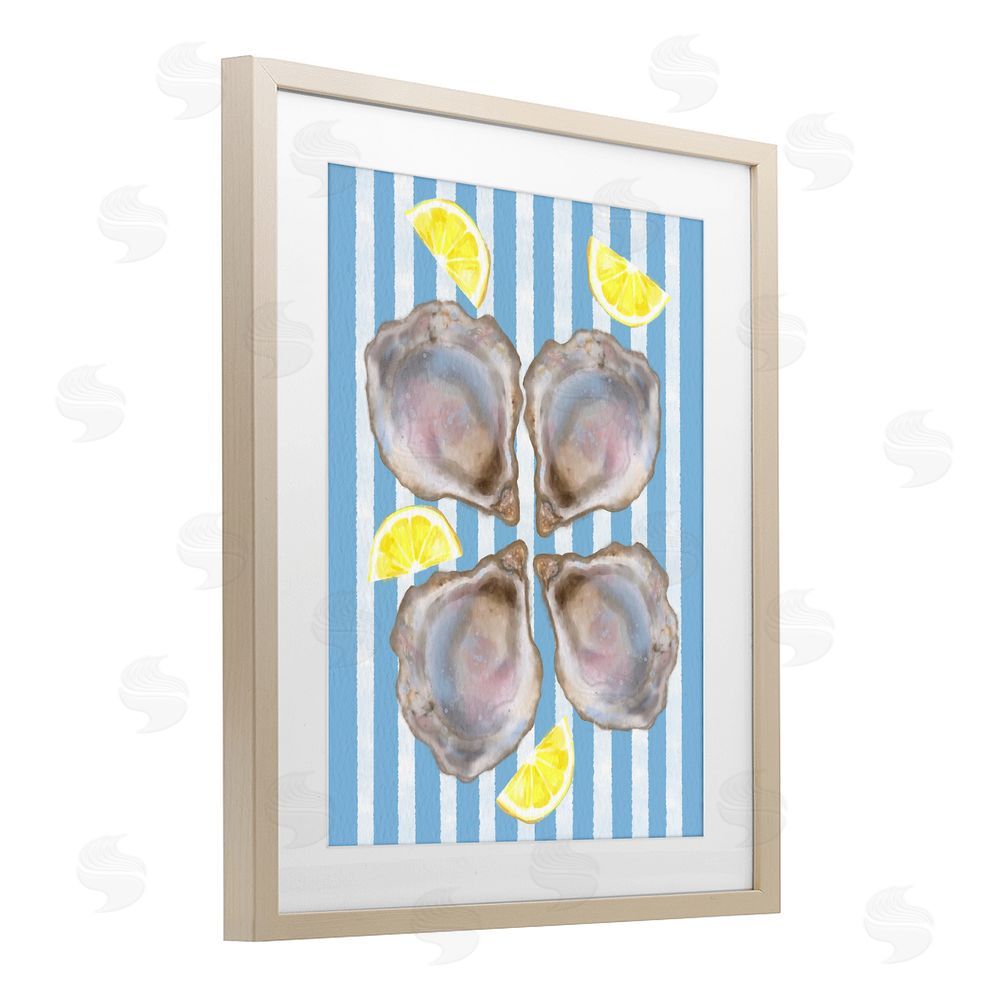Matthew Piotrowicz Blue Stripe Oysters Brown Framed Print Under Glass Wall Art
