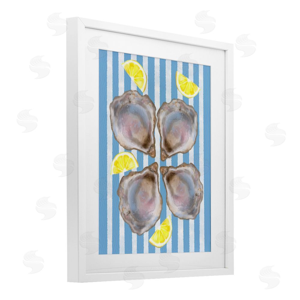 Matthew Piotrowicz Blue Stripe Oysters White Framed Print Under Glass Wall Art