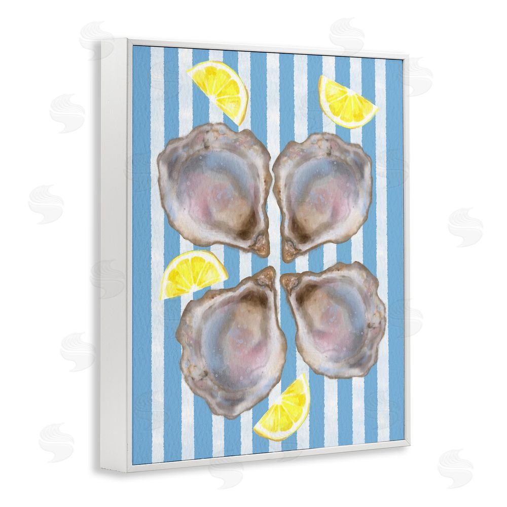 Matthew Piotrowicz Blue Stripe Oysters White Framed Giclee Wall Art Print