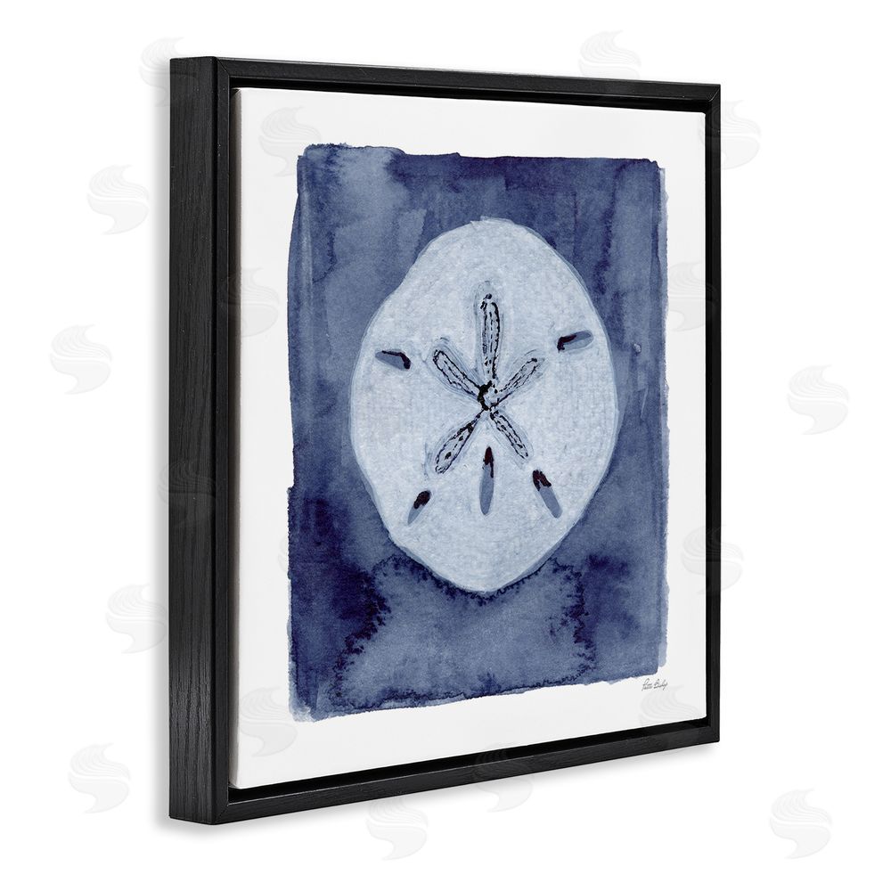 Patti Bishop White Sand Dollar on Indigo Black Floating Frame Canvas Wall Art Print