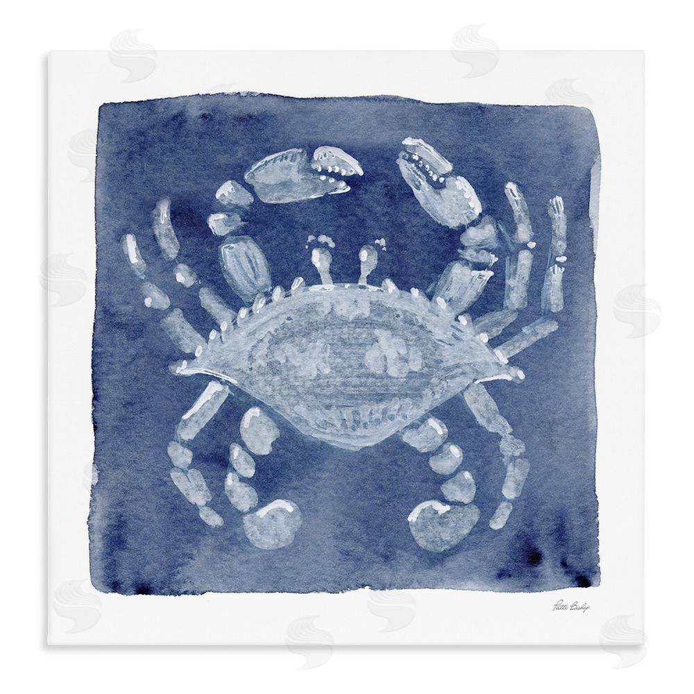 Patti Bishop White Crab on Indigo Stretched Canvas Wall Art Print