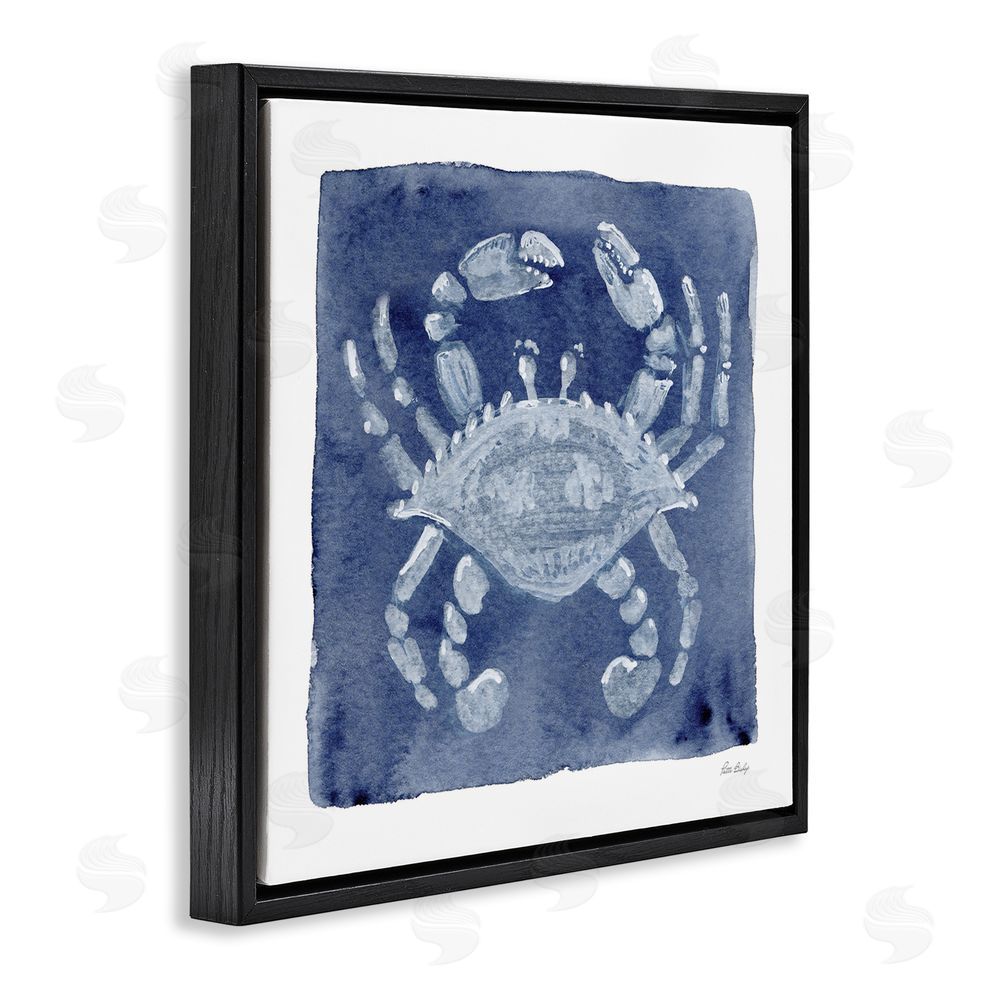 Patti Bishop White Crab on Indigo Black Floating Frame Canvas Wall Art Print