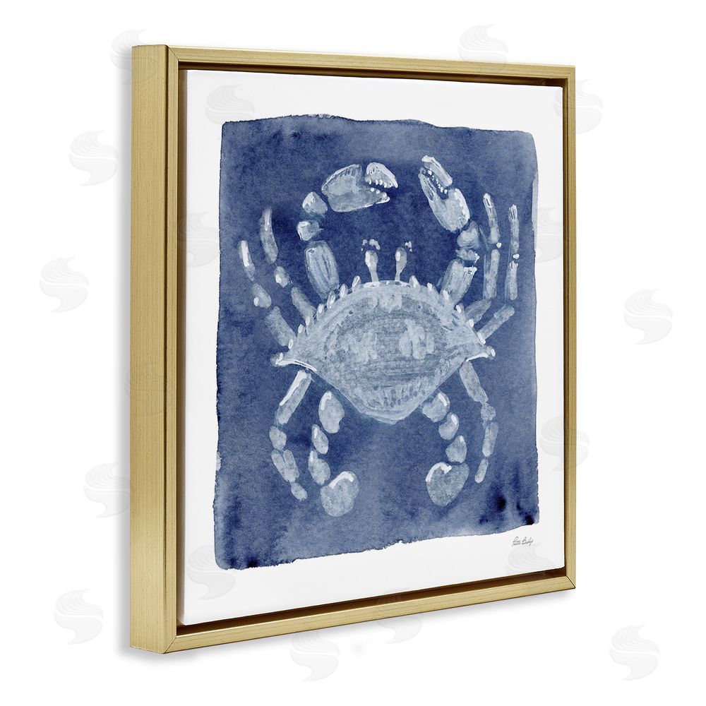 Patti Bishop White Crab on Indigo Gold Floating Frame Canvas Wall Art Print
