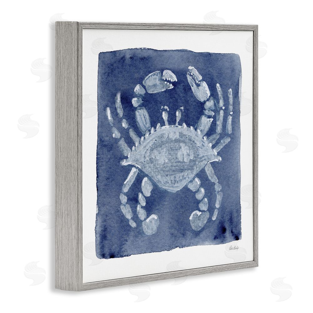Patti Bishop White Crab on Indigo Gray Framed Giclee Wall Art Print
