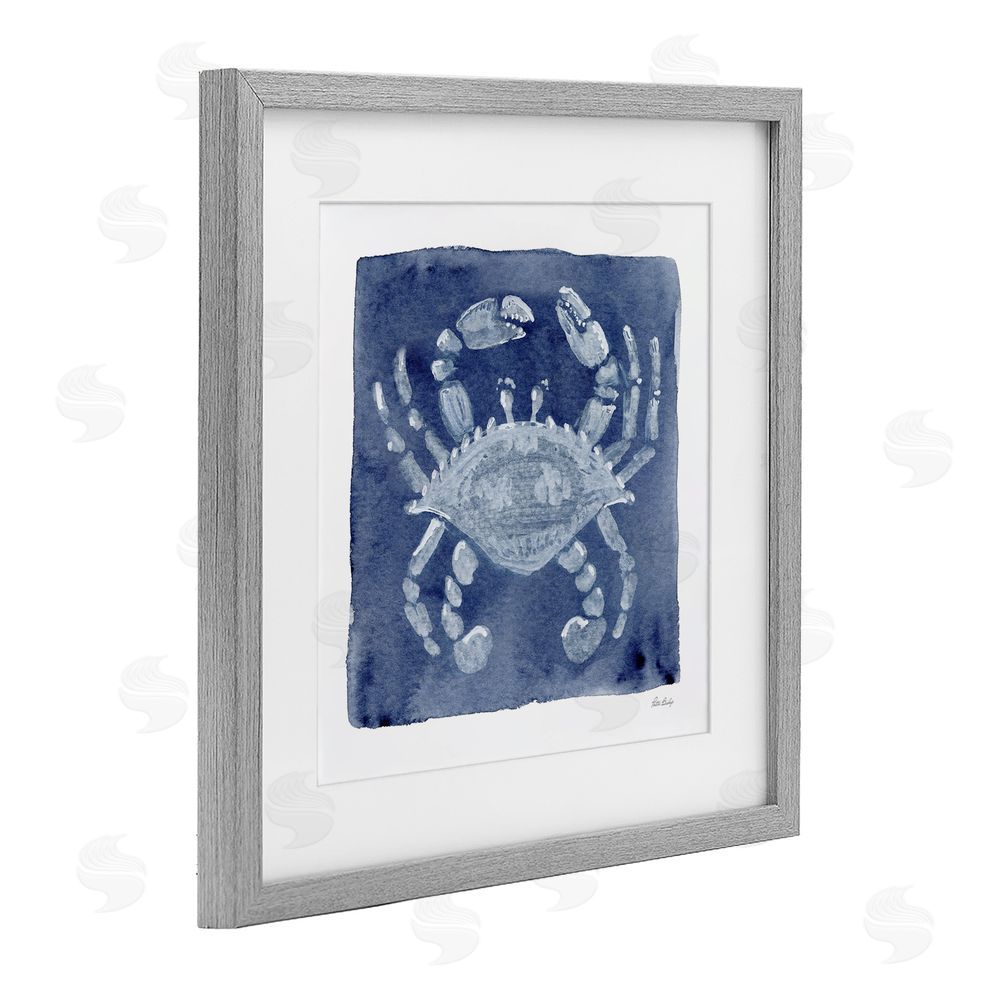Patti Bishop White Crab on Indigo Gray Framed Print Under Glass Wall Art
