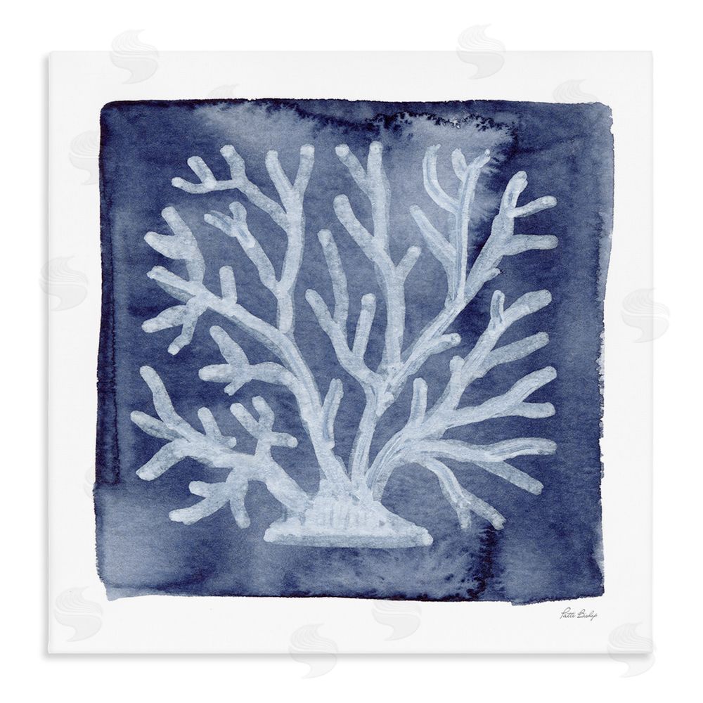Patti Bishop White Coral on Indigo Stretched Canvas Wall Art Print