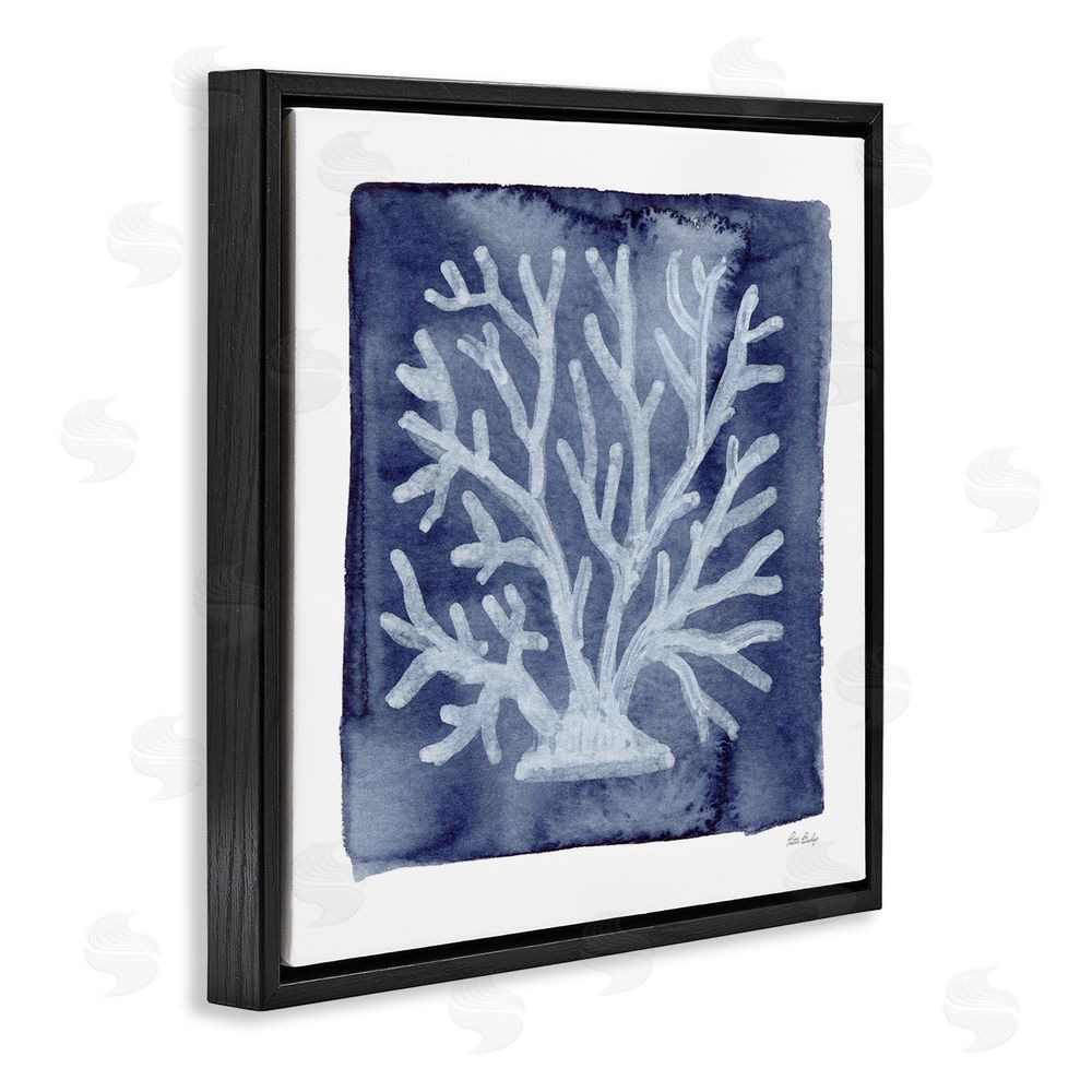 Patti Bishop White Coral on Indigo Black Floating Frame Canvas Wall Art Print