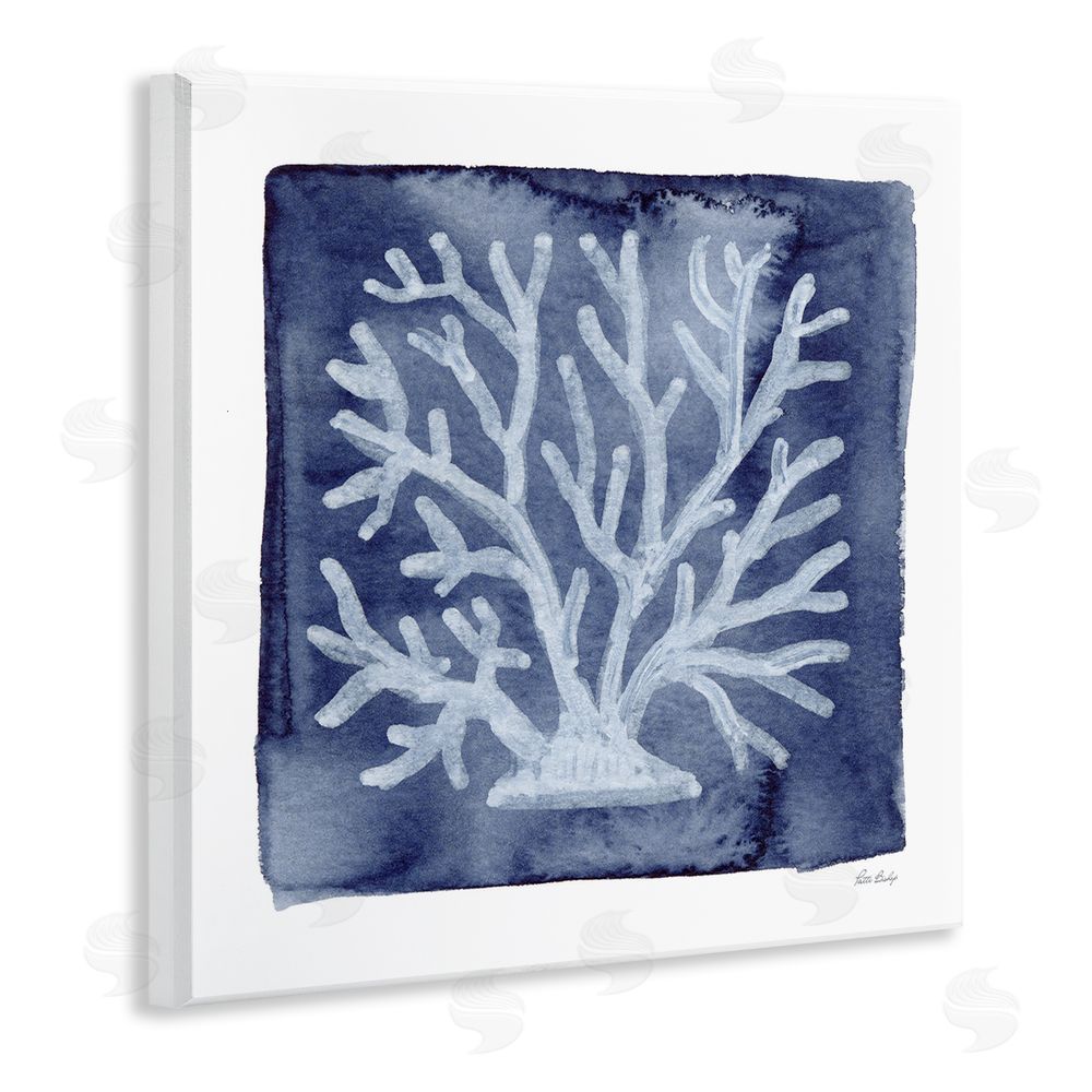 Patti Bishop White Coral on Indigo Wooden Wall Plaque Art Print