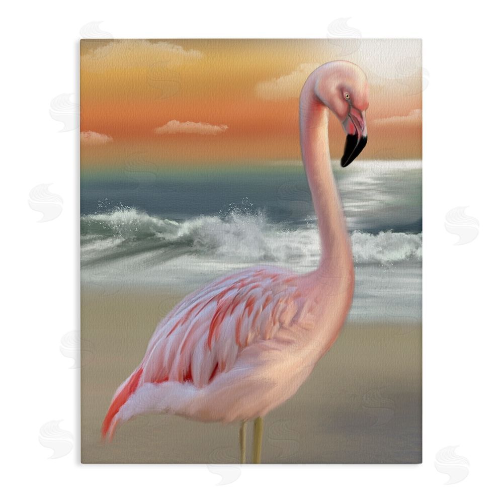 Matthew Piotrowicz Coastal Beach Flamingo Stretched Canvas Wall Art Print