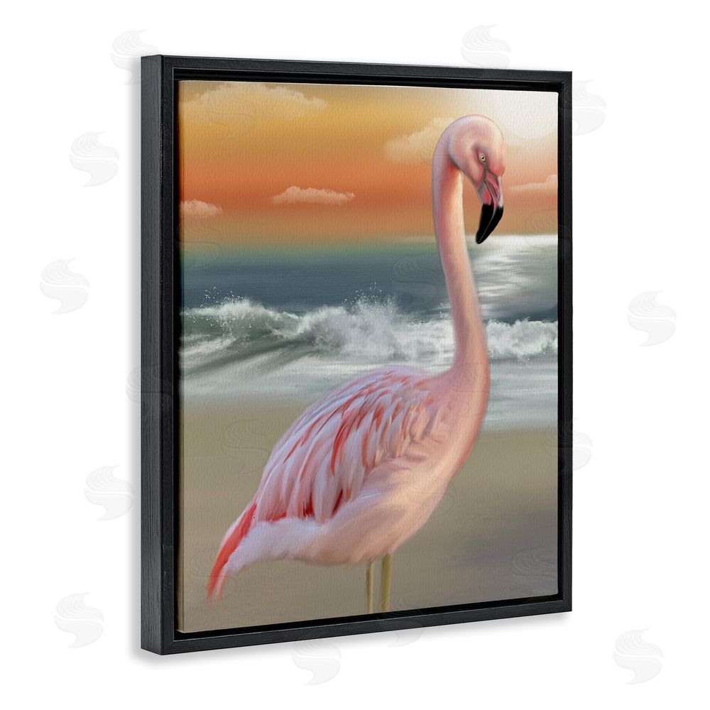 Matthew Piotrowicz Coastal Beach Flamingo Black Floating Frame Canvas Wall Art Print