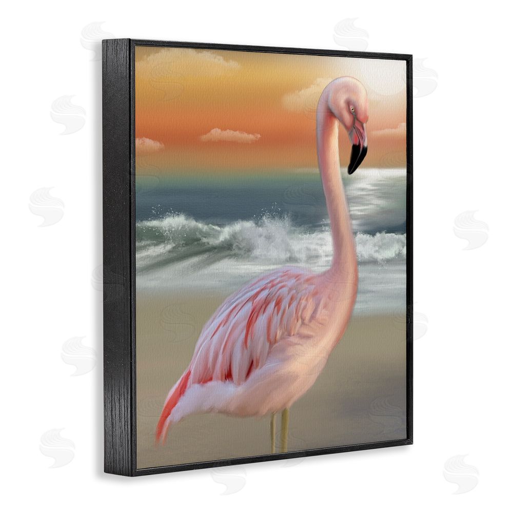 Matthew Piotrowicz Coastal Beach Flamingo Black Framed Giclee Wall Art Print