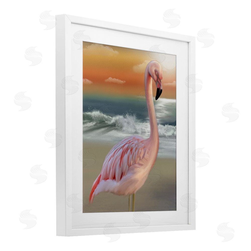 Matthew Piotrowicz Coastal Beach Flamingo White Framed Print Under Glass Wall Art