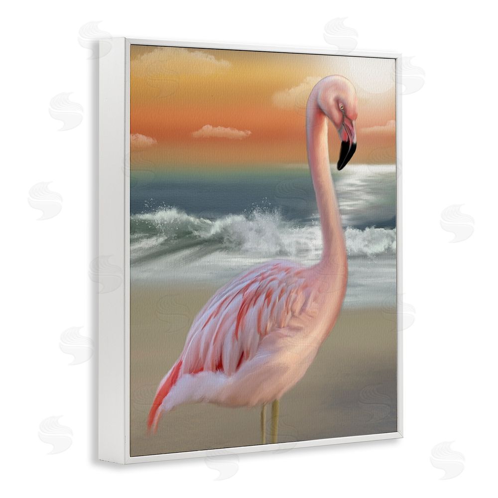Matthew Piotrowicz Coastal Beach Flamingo White Framed Giclee Wall Art Print