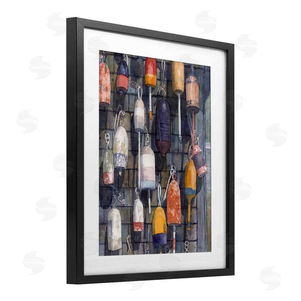 Patti Bishop Watercolor Hanging Buoys Black Framed Print Under Glass Wall Art