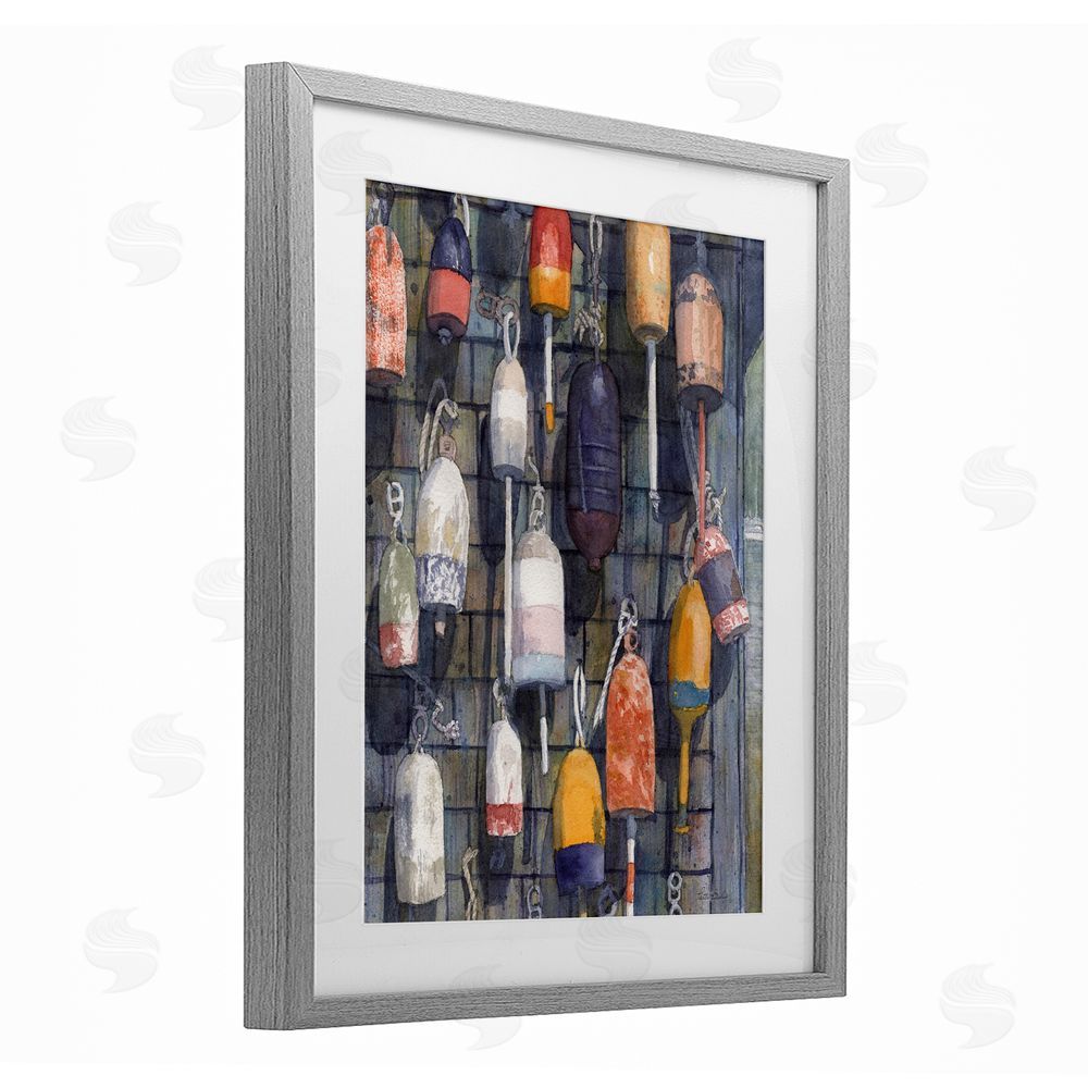 Patti Bishop Watercolor Hanging Buoys Gray Framed Print Under Glass Wall Art