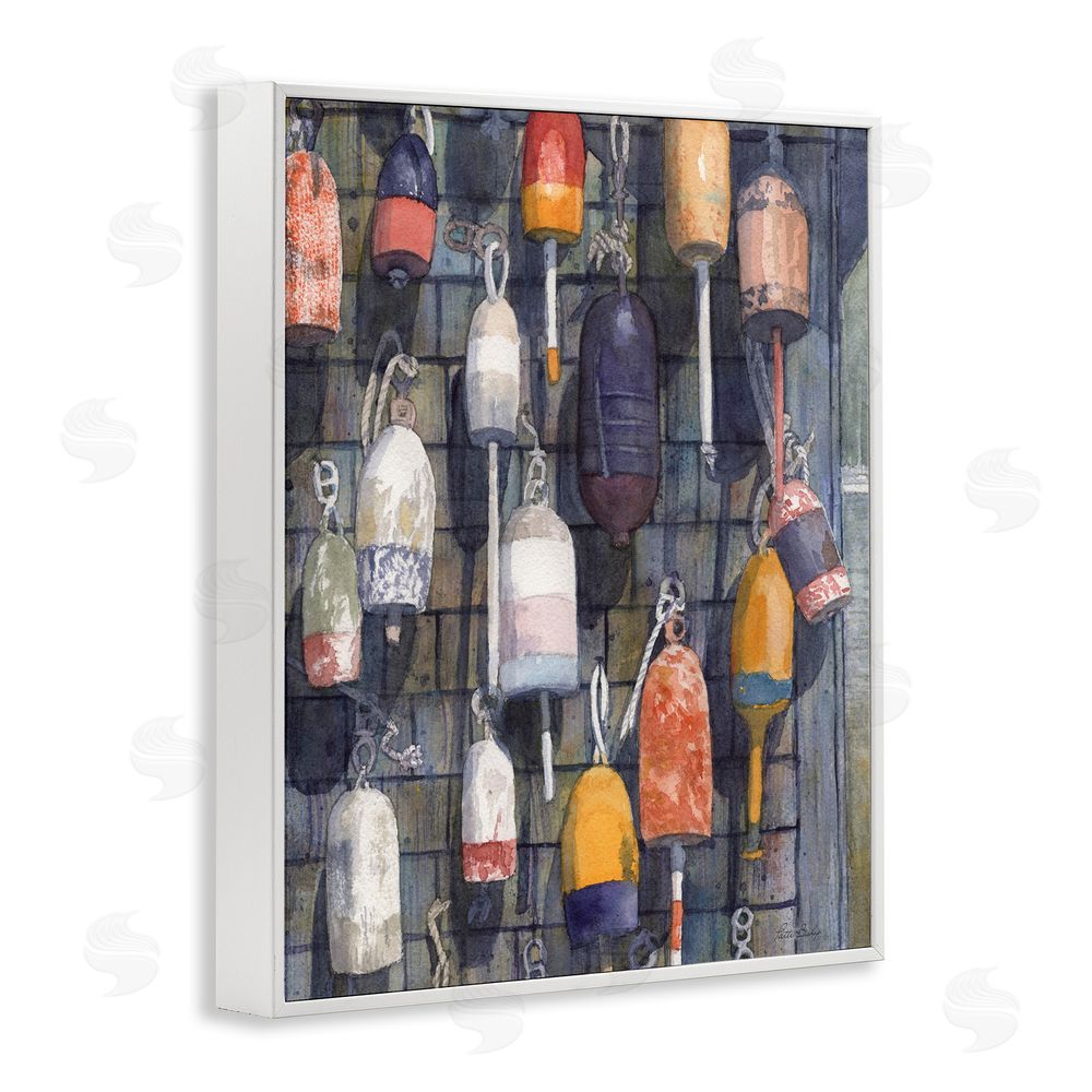 Patti Bishop Watercolor Hanging Buoys White Framed Giclee Wall Art Print
