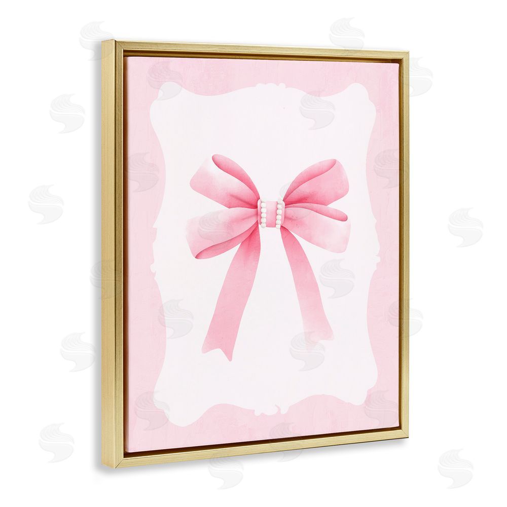 Kim Allen Feminine Bow with Pearls Gold Floating Frame Canvas Wall Art Print