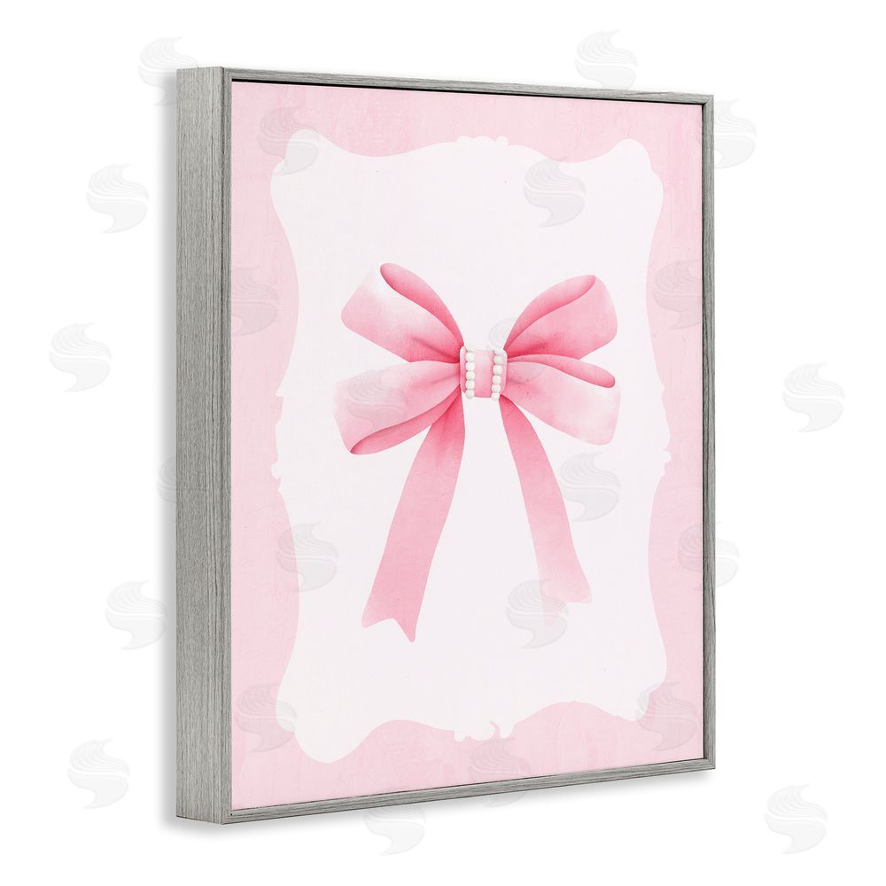 Kim Allen Feminine Bow with Pearls Gray Framed Giclee Wall Art Print