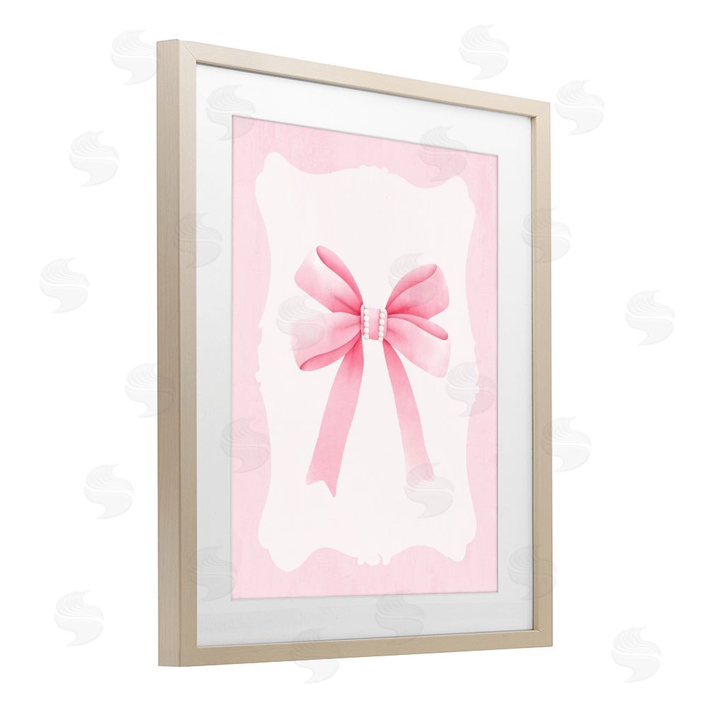 Kim Allen Feminine Bow with Pearls Brown Framed Print Under Glass Wall Art