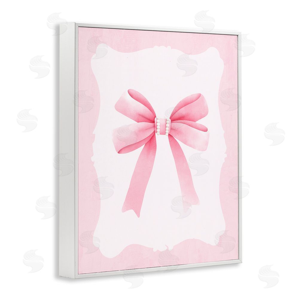 Kim Allen Feminine Bow with Pearls White Framed Giclee Wall Art Print