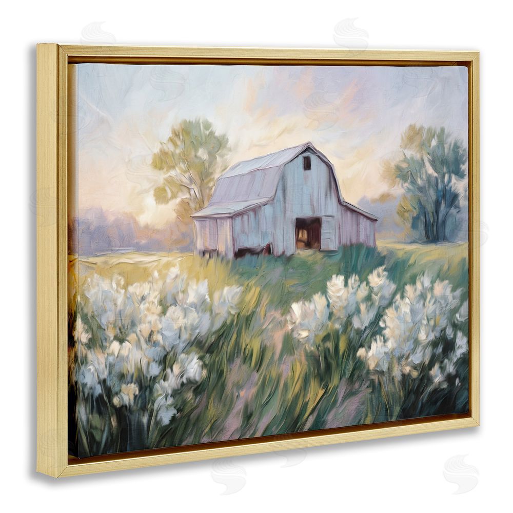 Kim Allen Secluded Barn Landscape Gold Floating Frame Canvas Wall Art Print