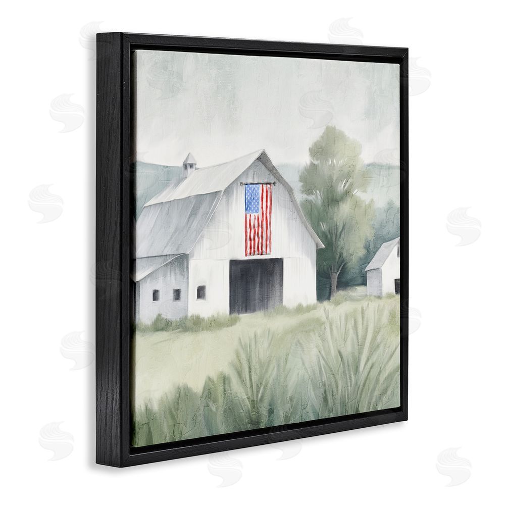 Kim Allen Home USA Flag Barn Black Floating Frame Canvas Wall Art Print