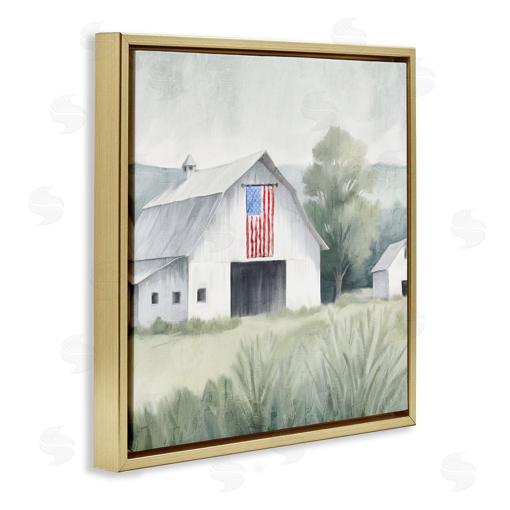 Kim Allen Home USA Flag Barn Gold Floating Frame Canvas Wall Art Print