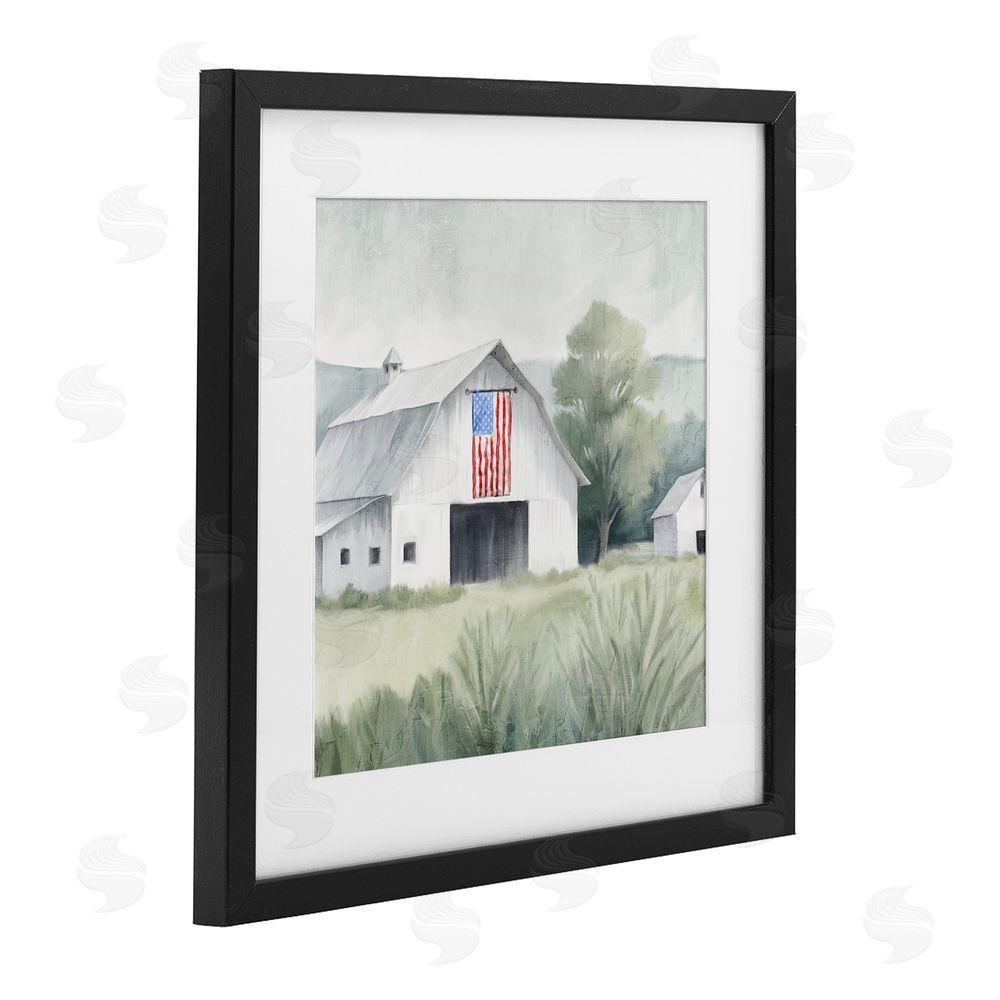 Kim Allen Home USA Flag Barn Black Framed Print Under Glass Wall Art